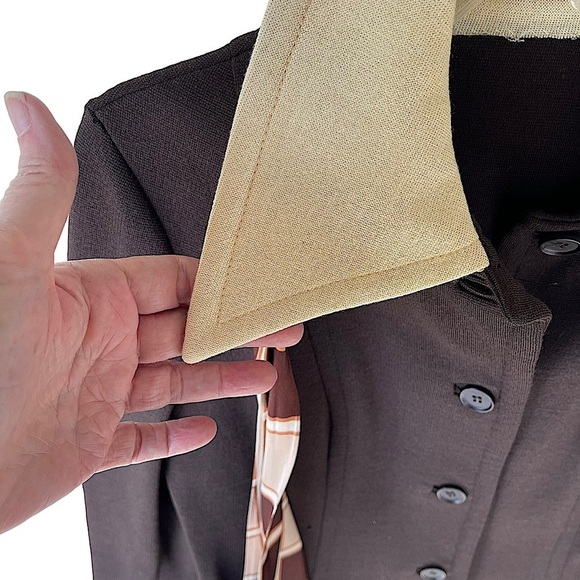 Vintage Authentic 70s Brown Knit Shirtdress Dagger Collar Mad Men Size 6/8 - Picture 6 of 10